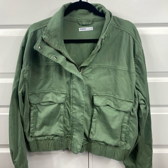 Sonoma Womens Jacket Green Utility Military Zipper And Button Closure Large - Picture 1 of 7